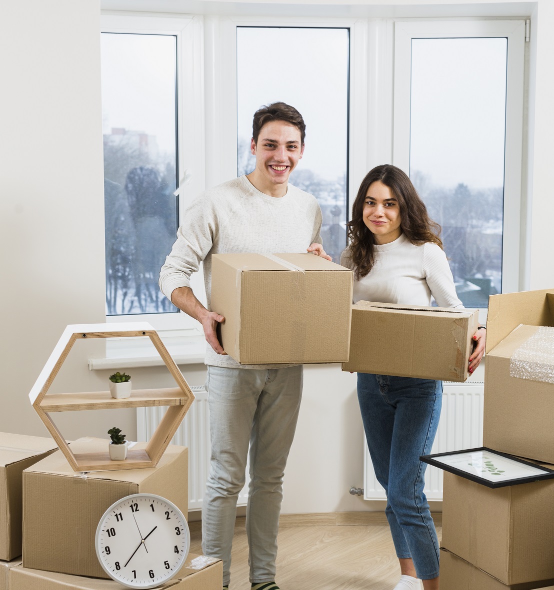 Moving team loading truck in Burnaby neighborhood