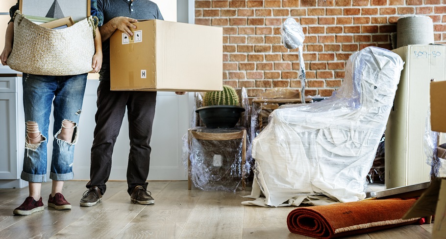 Packed boxes in a Vancouver condo move